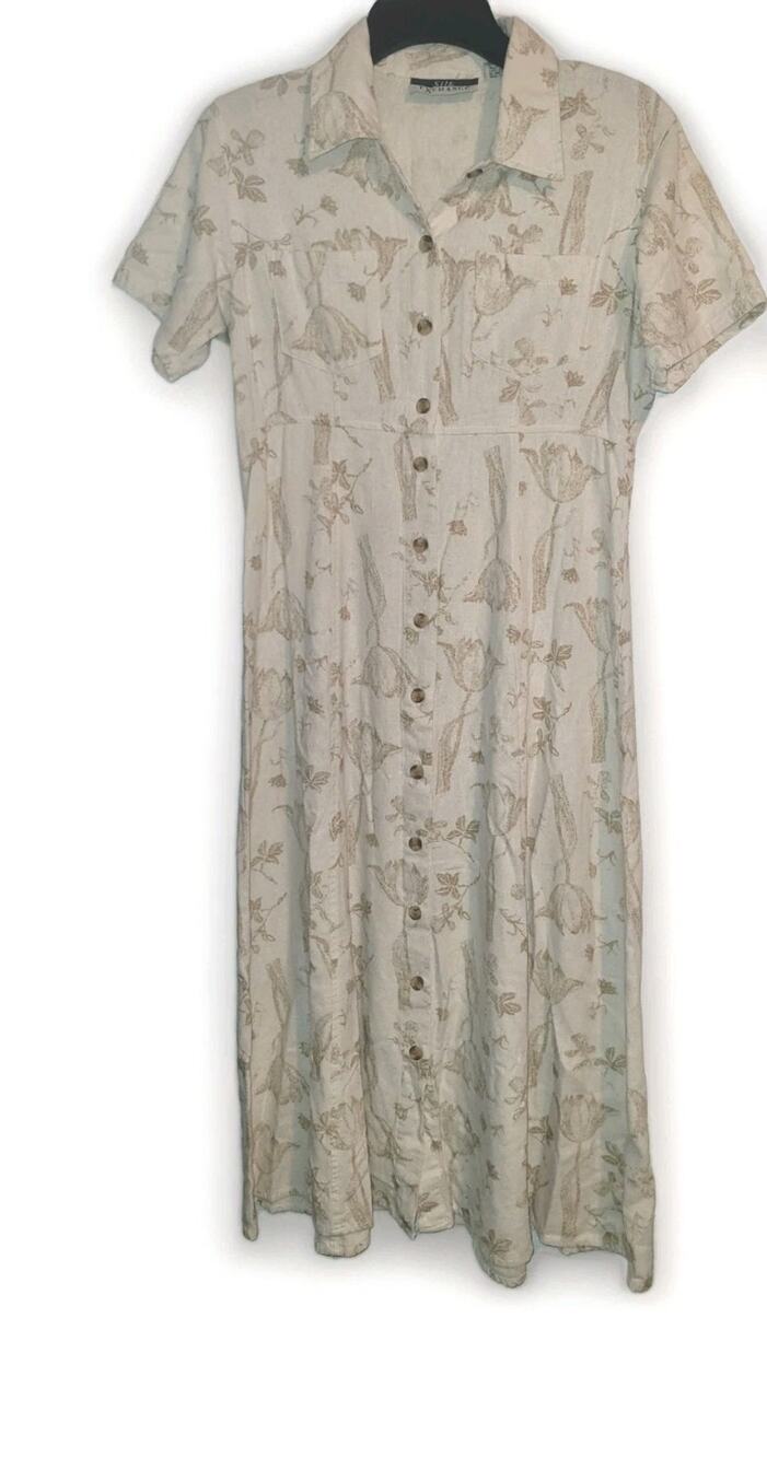 VTG Silk Exchange Silk Shirt Dress Beige Tan Floral 90s Cottagecore Grandmacore